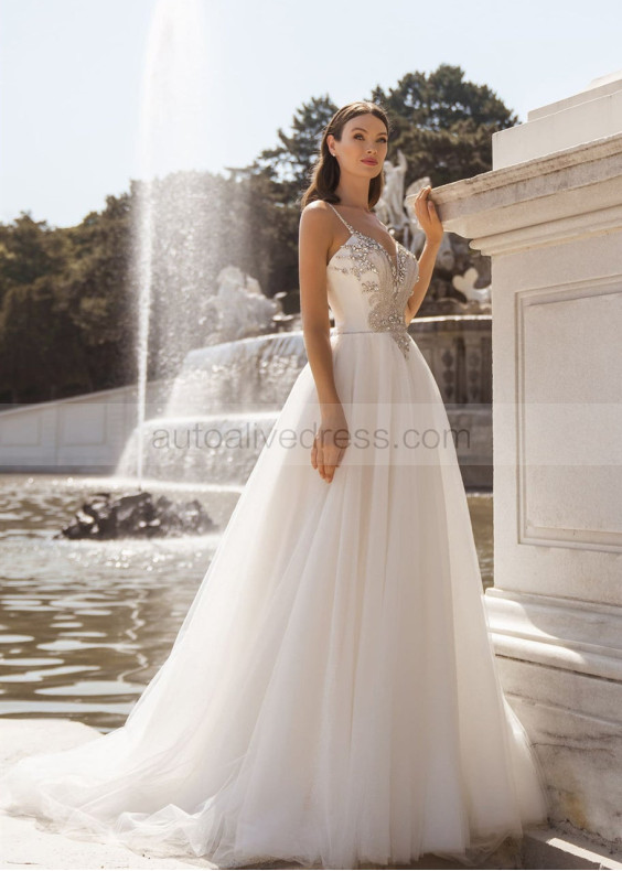Beaded Ivory Tulle Lace-up Back Wedding Dress